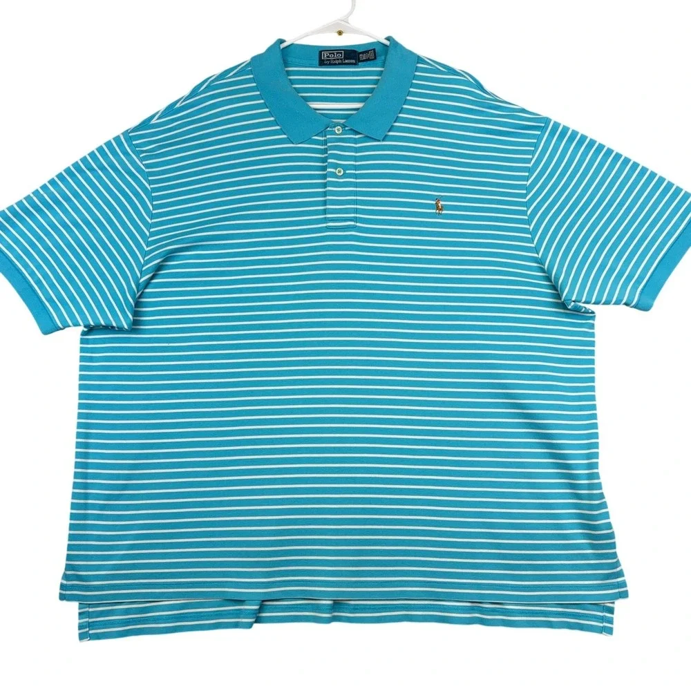 Polo By Ralph Lauren Polo Shirt Mens Big 3X Blue Striped Short Sleeve Cotton